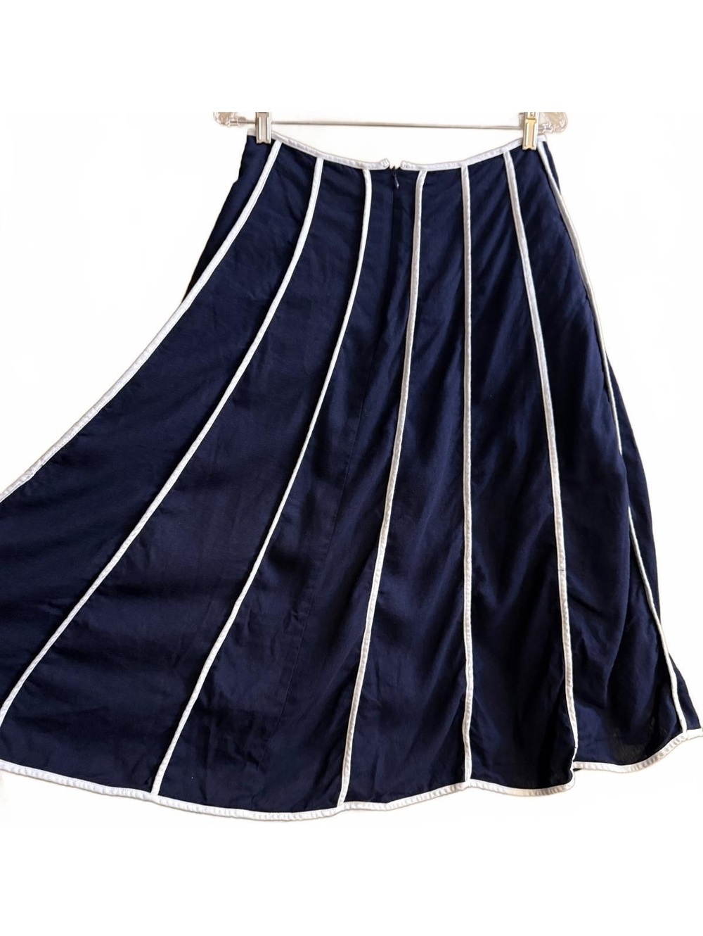 Camila Coelho Navy blue A-line linen midi skirt White trim size 4